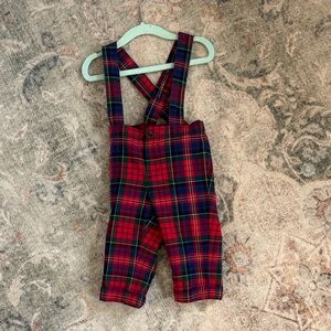 Janie and Jack Red Plaid Overalls